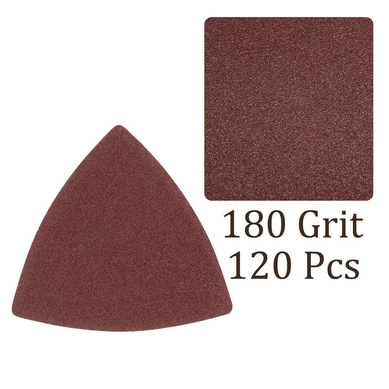 Kozelo 120pcs Mouse Sander Detail Sandpaper - [ 180 Grit, 3-1/8" ] Triangle Hook and Loop Assorted Sanding Pads Sheet for Wood Furniture Polishing Use | Aluminum Oxide Sandpaper - Image 4